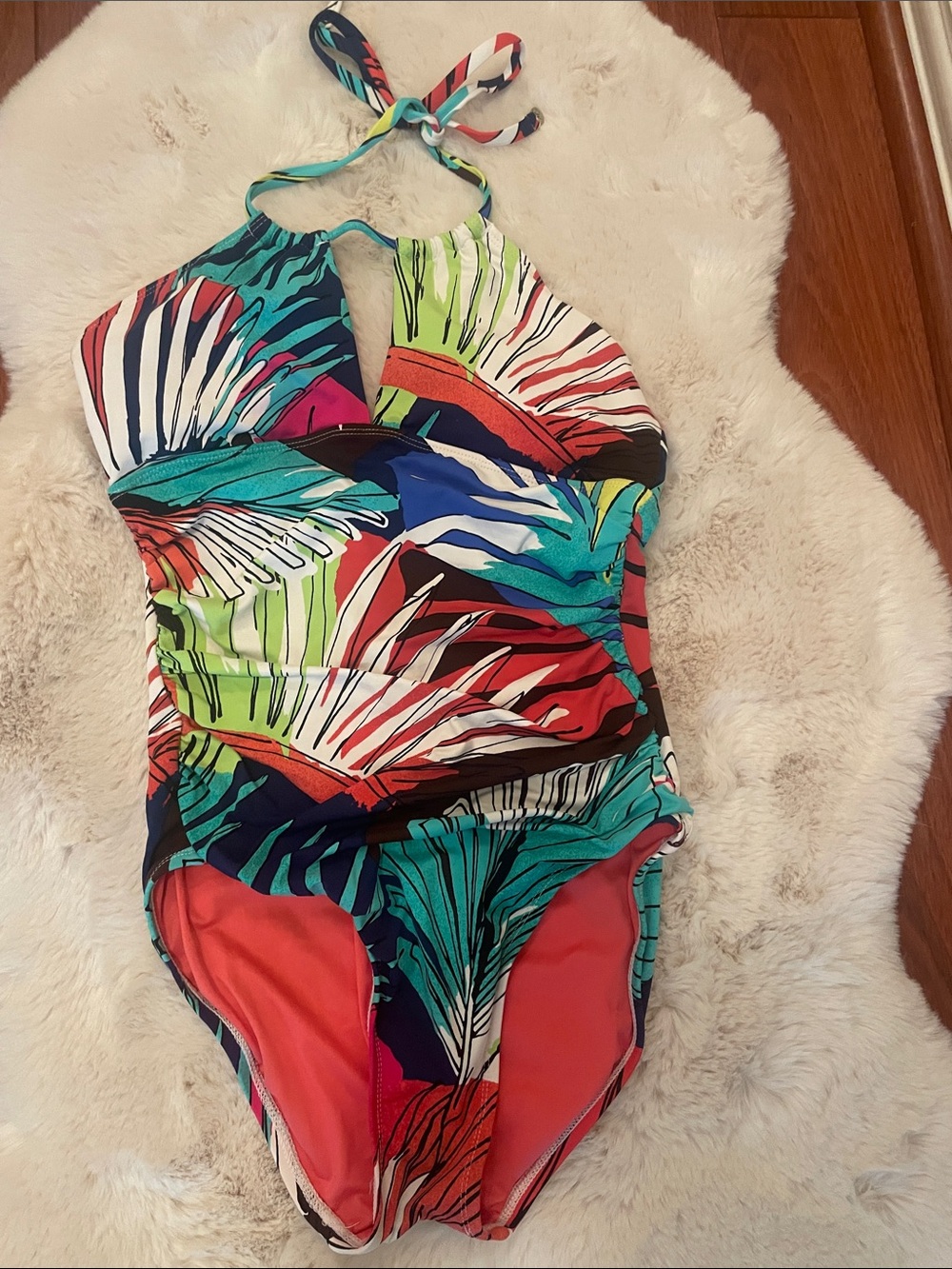 SZ 8 Anne Cole Multicolor Tropical Halter One-Piece Swimsuit